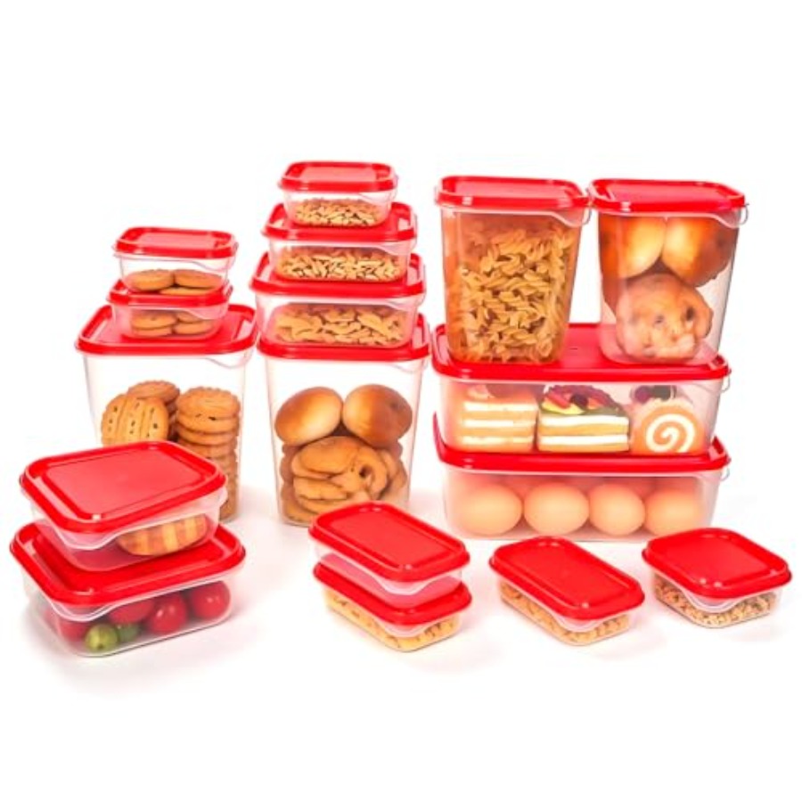 Food Storage Plastic Container - 17개 플라스틱 식품 보관 세트, 빨간색