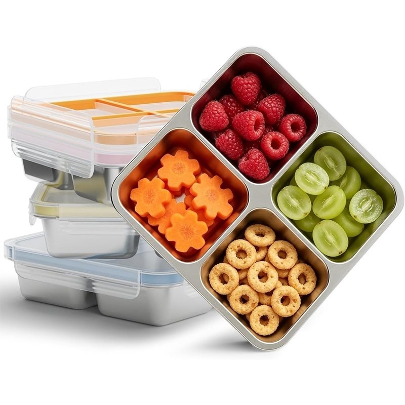 Food Storage Metal Box - GIGI 4팩 스테인리스 스낵 용기, 4칸