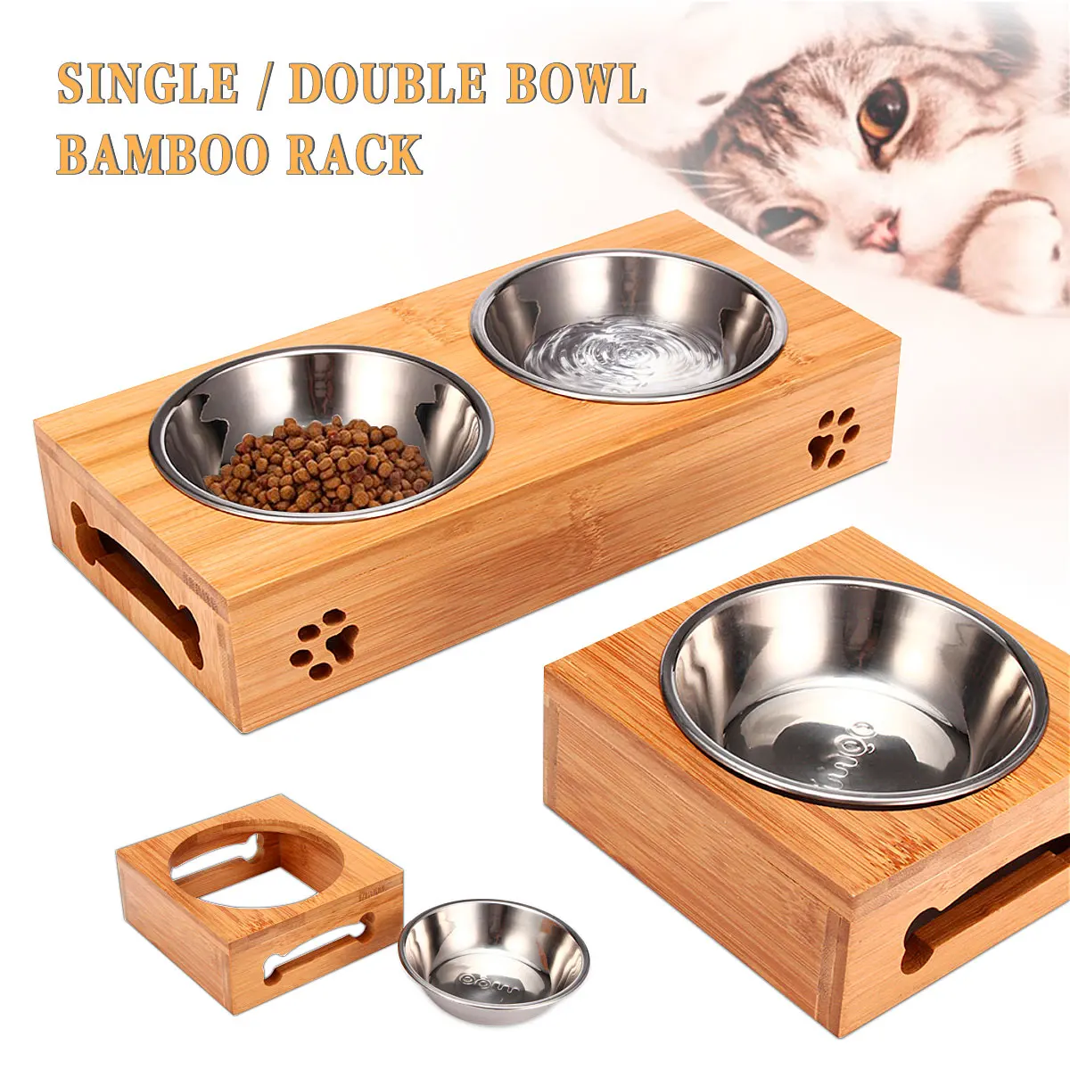 Food Storage And Safety - 애완 고양이 그릇 곰 모양 대나무