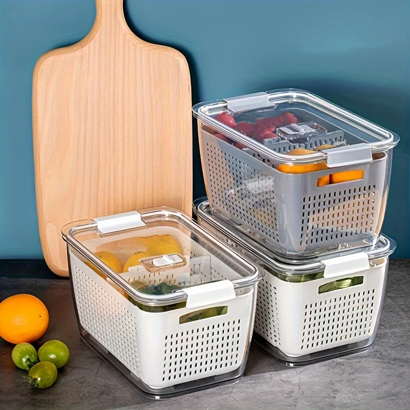 Food Storage Containers Xl - 플립탑 뚜껑과 배수 바구니가 있는 대형