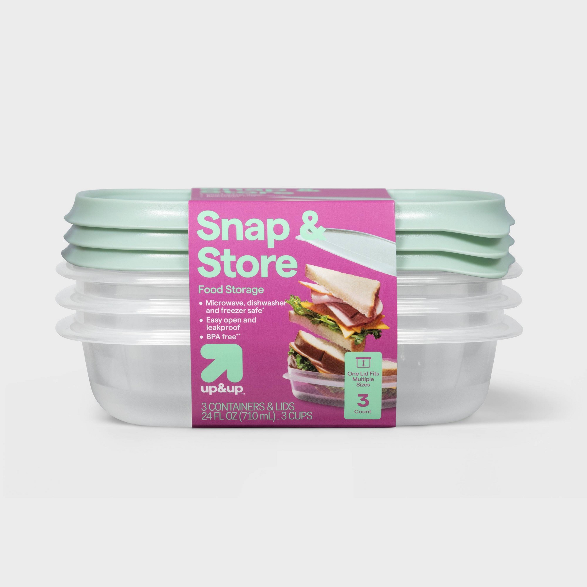 Food Storage Meal Prep - 3ct 사각형 스냅 뚜껑이 있는 식품