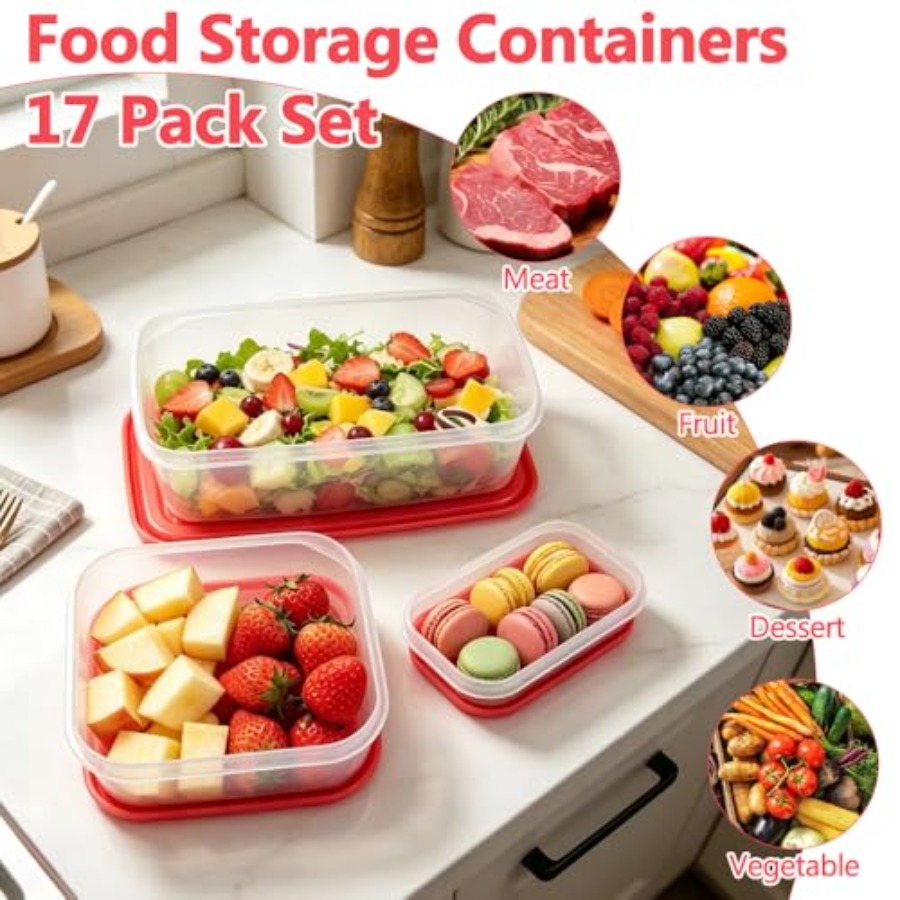17개 플라스틱 식품 보관 세트, 빨간색 통풍 뚜껑 B - Food Storage Plastic Container 리뷰 및 가격