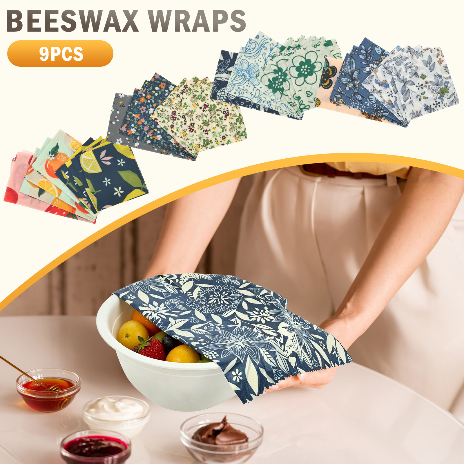 9 Pcs 유기농 밀랍 랩 재사용 가능한 식품 신선 유 - Beeswax Food Wrap 리뷰 및 가격