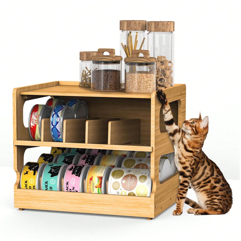 쌓을 수 있는 대나무 고양이 사료 정리함, 2단 조절  - Food Storage Dispenser 리뷰 및 가격