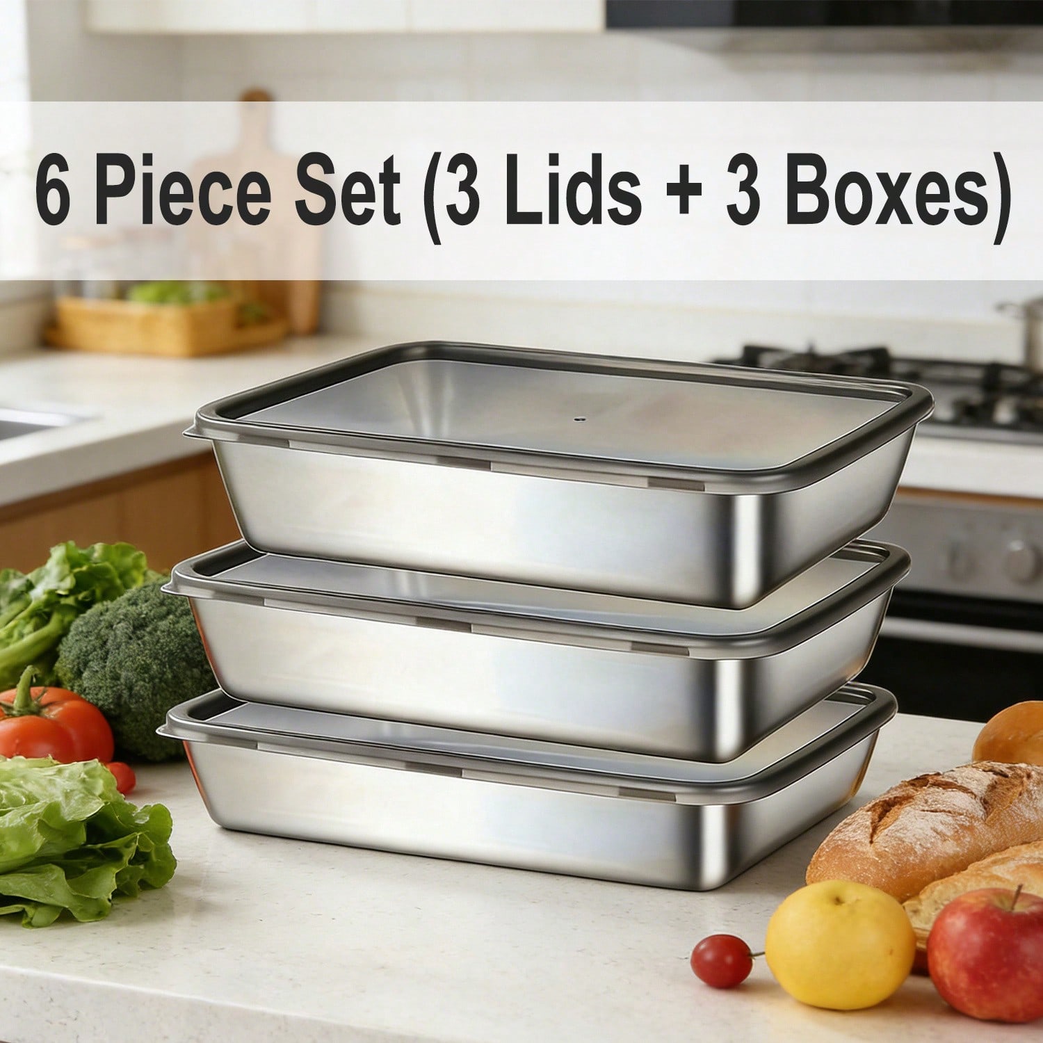 6개(3박스+3뚜껑) 스테인리스 스틸 식품 보관 용기  - Food Storage Meal Prep 리뷰 및 가격