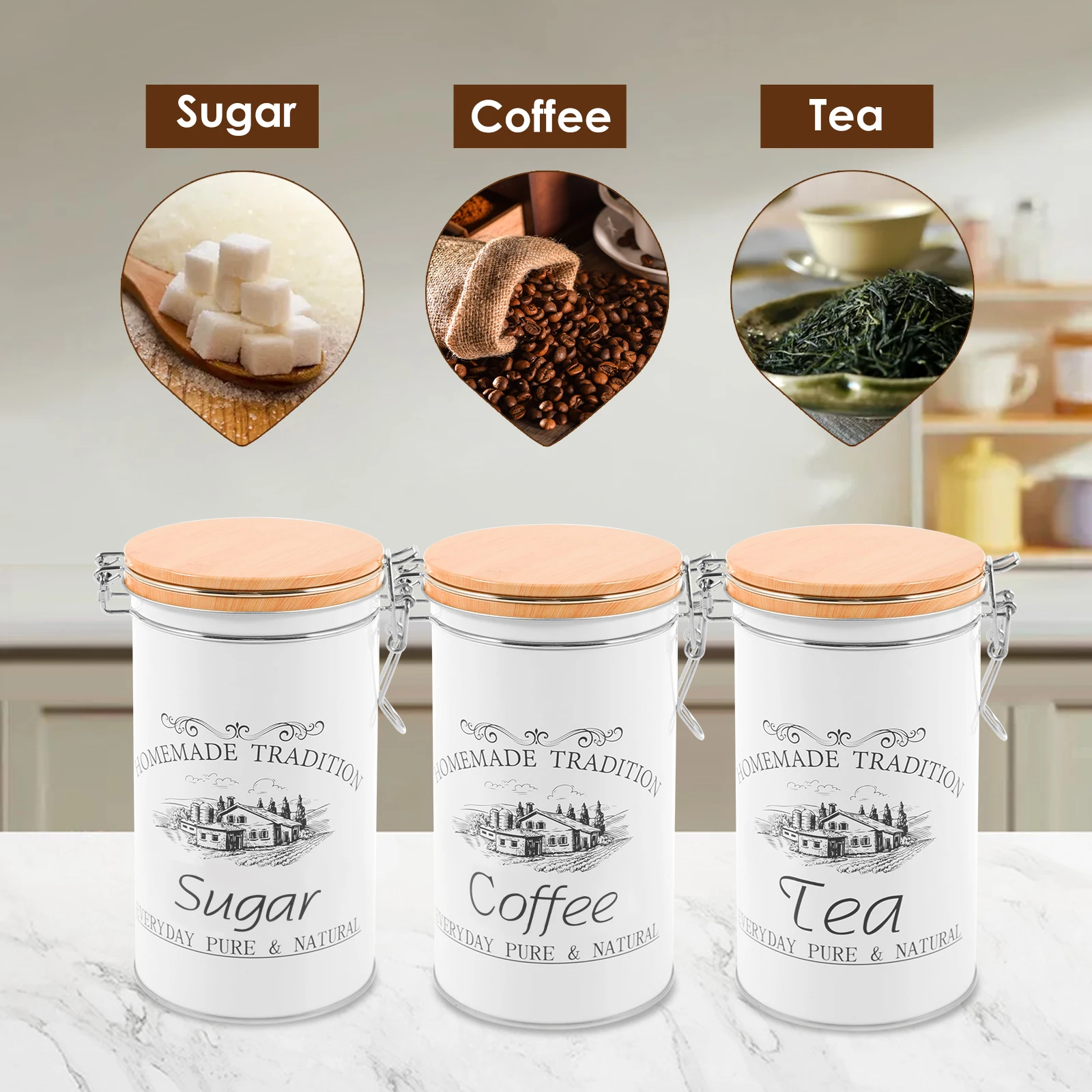 3개 세트 차 커피 설탕 용기 금속 커피 원두 보관 용 - Food Storage Metal Box 리뷰 및 가격