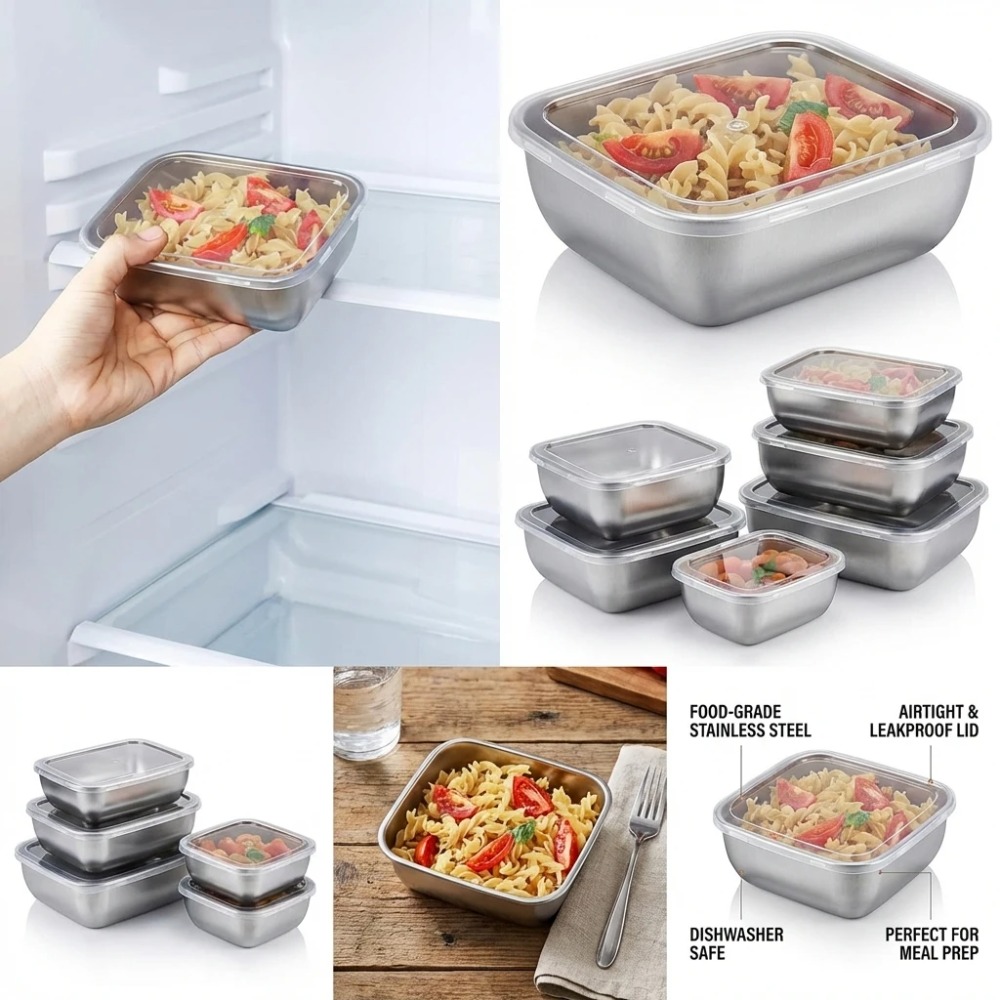 6pcs 스텐 밀폐 용기 스텐 반찬통 누수 방지 6pc - Food Storage Metal Box 리뷰 및 가격