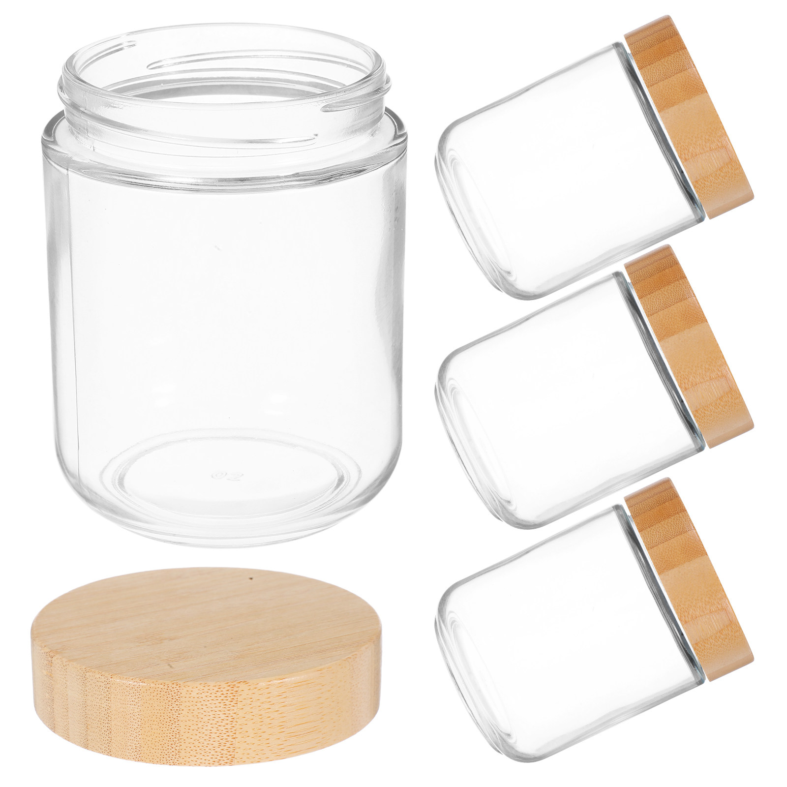 대나무 뚜껑이 있는 4개의 투명 유리병, 밀폐형 식품  - Food Storage Plastic Container 리뷰 및 가격